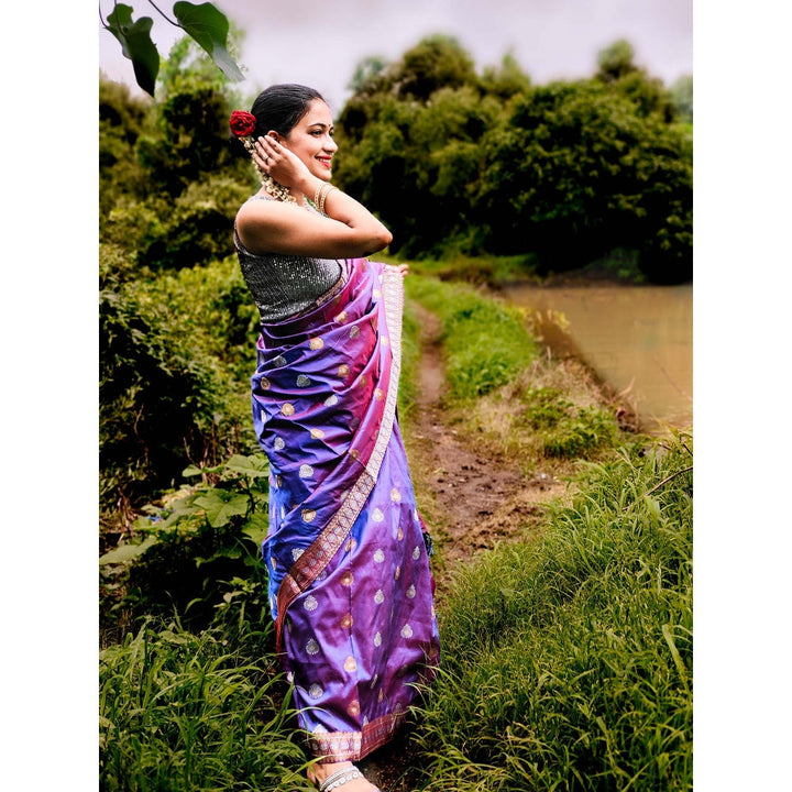 Apaapi Threads Of Glory Lavender Silk Saree Floral Woven Motif With Unstitched Blouse
