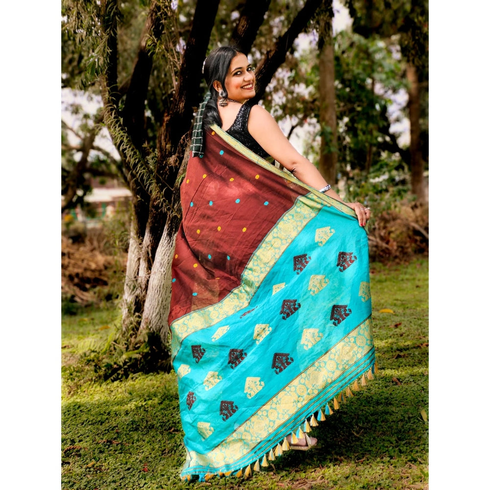 Apaapi Threads Of Glory Brown Assam Cotton Saree With Unstitched Blouse Piece (Set Of 2)