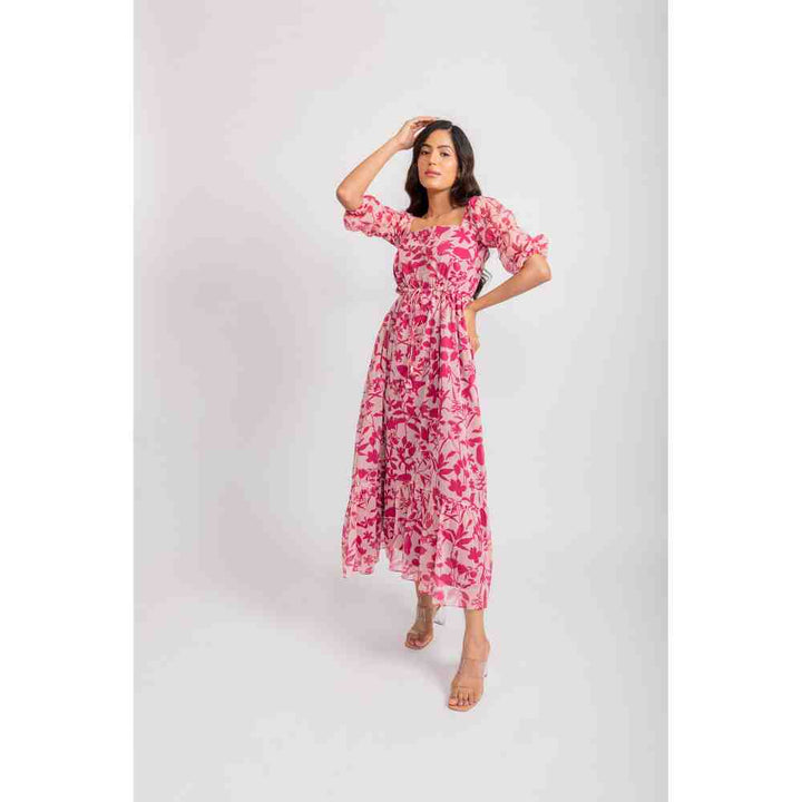 AROOP SHOP INDIA Pink Irene Floral Printed Maxi Dress