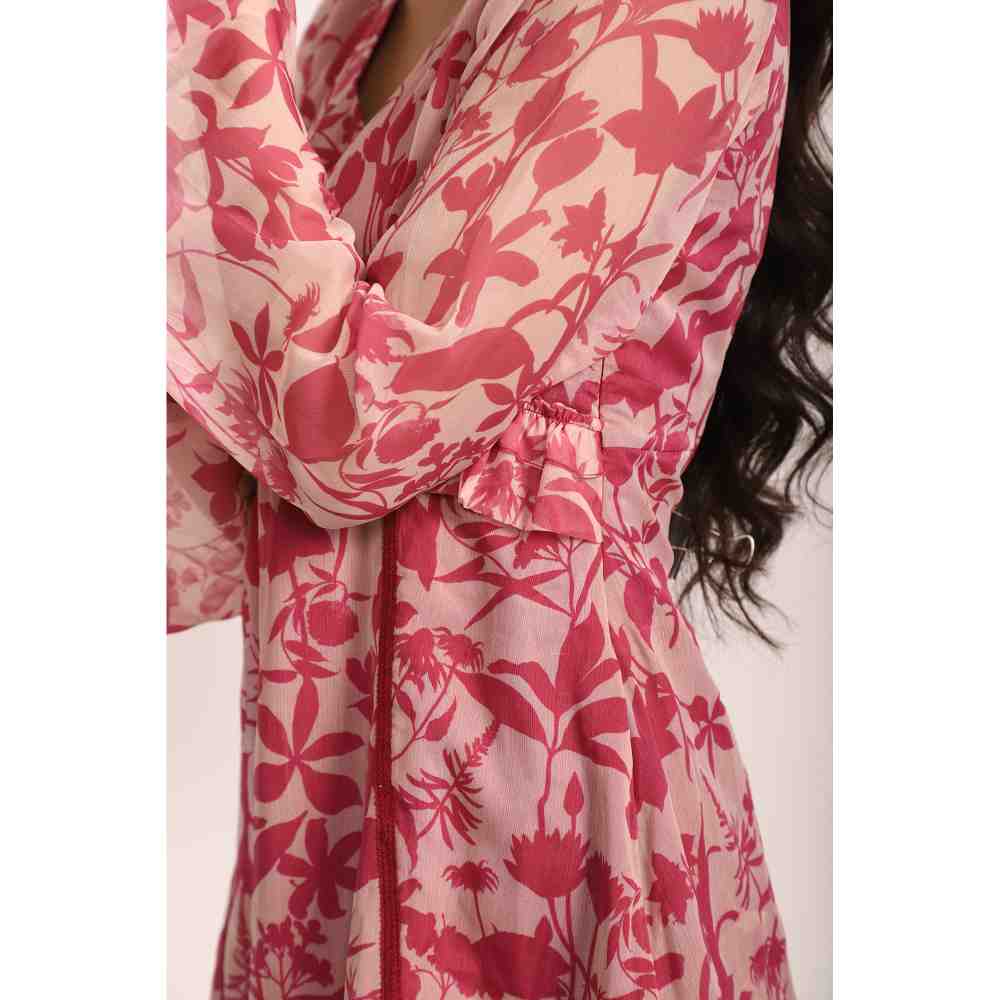 AROOP SHOP INDIA Pink Elisa Lacy Floral Printed Dress