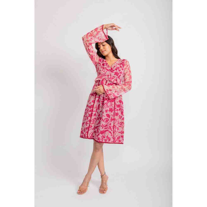 AROOP SHOP INDIA Pink Elisa Lacy Floral Printed Dress
