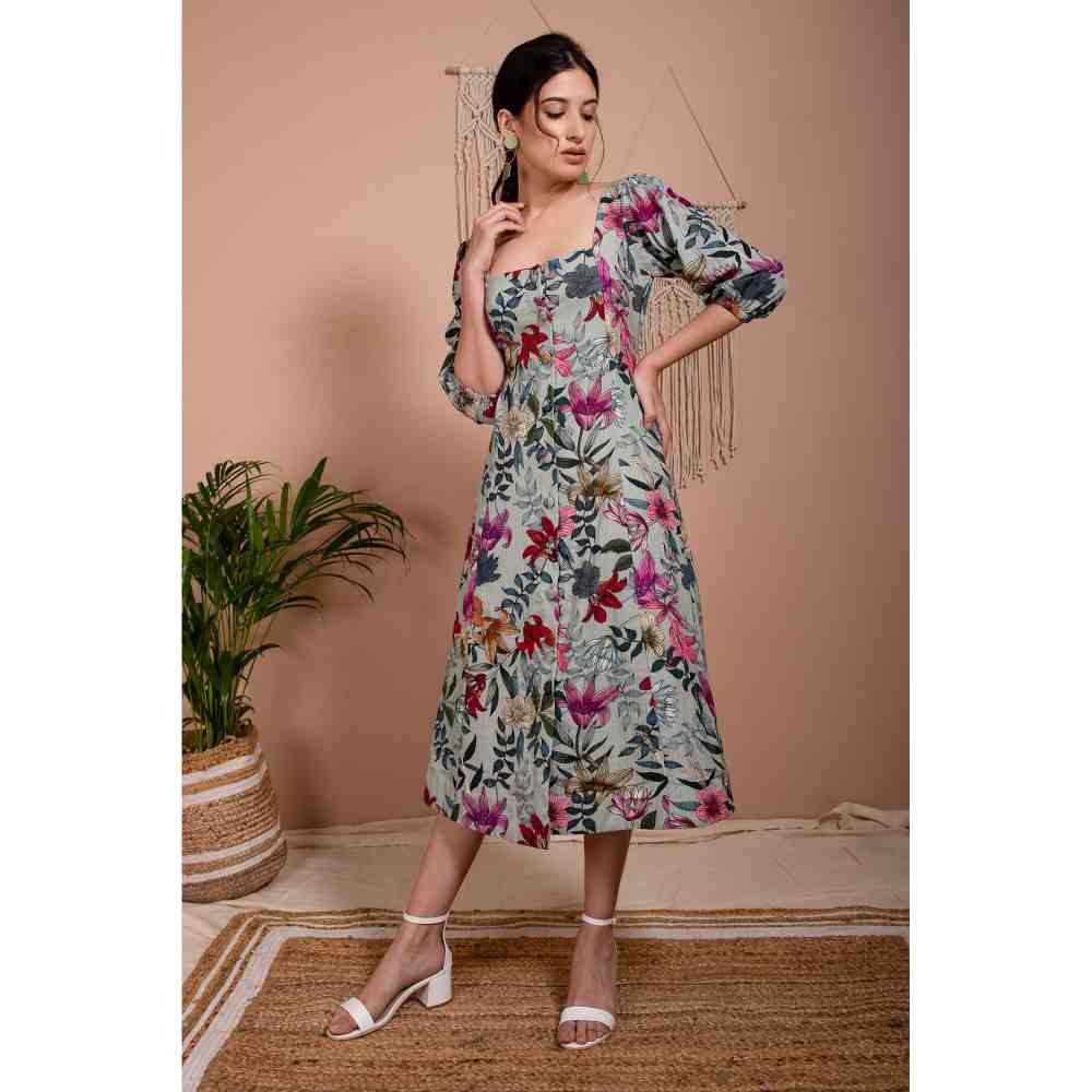 AROOP SHOP INDIA Green Leah Floral Print Dress