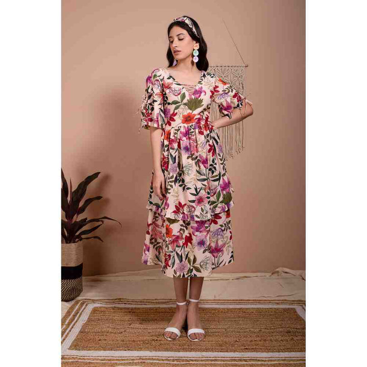 AROOP SHOP INDIA Pink Lita Floral Print Midi Dress