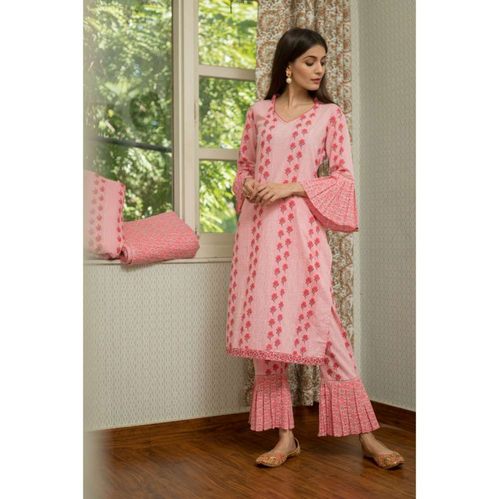 ArtiZen Weaves Blush Pink And Punch Pink Premium Cotton Suit (Set of 2)