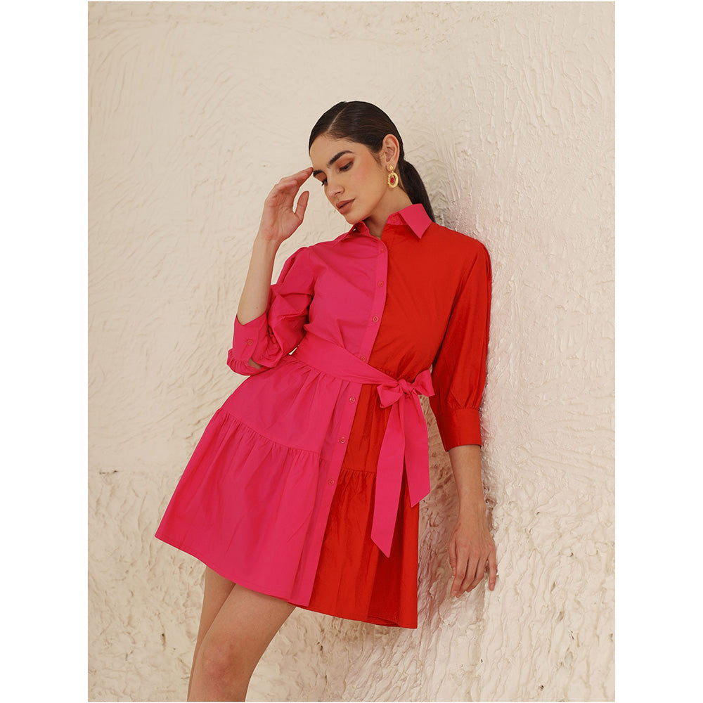 Ashico Rose Pink & Red Colorblock Mini Dress (Set of 2)
