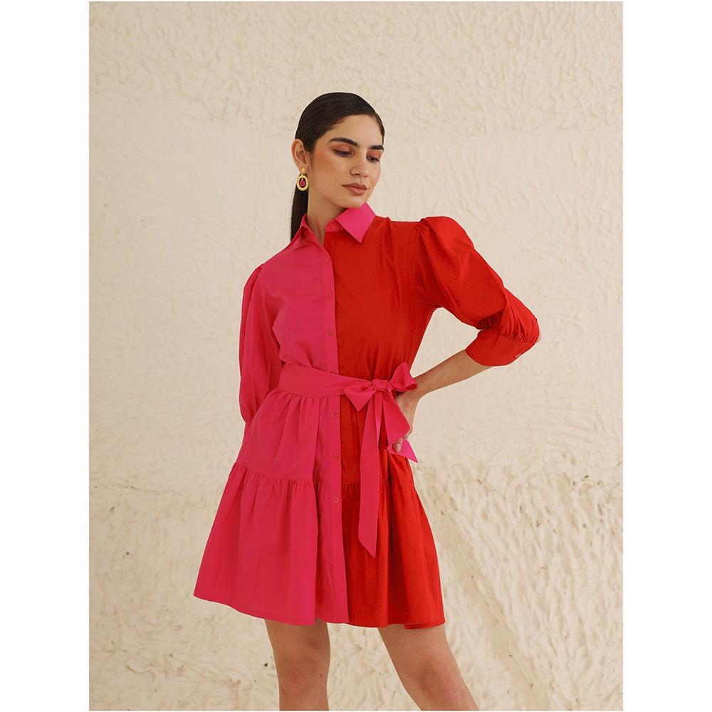 Ashico Rose Pink & Red Colorblock Mini Dress (Set of 2)