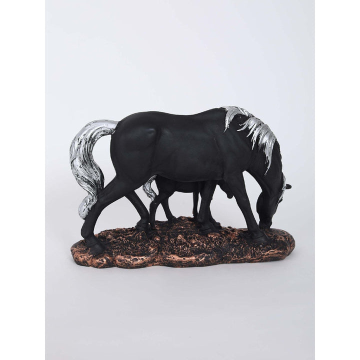 Assemblage Black Mother Horse & Foal Figure