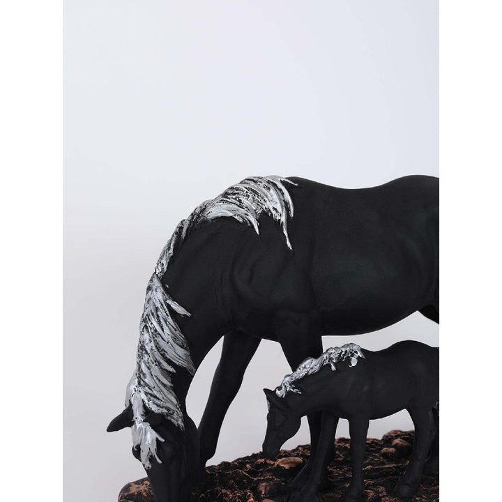 Assemblage Black Mother Horse & Foal Figure