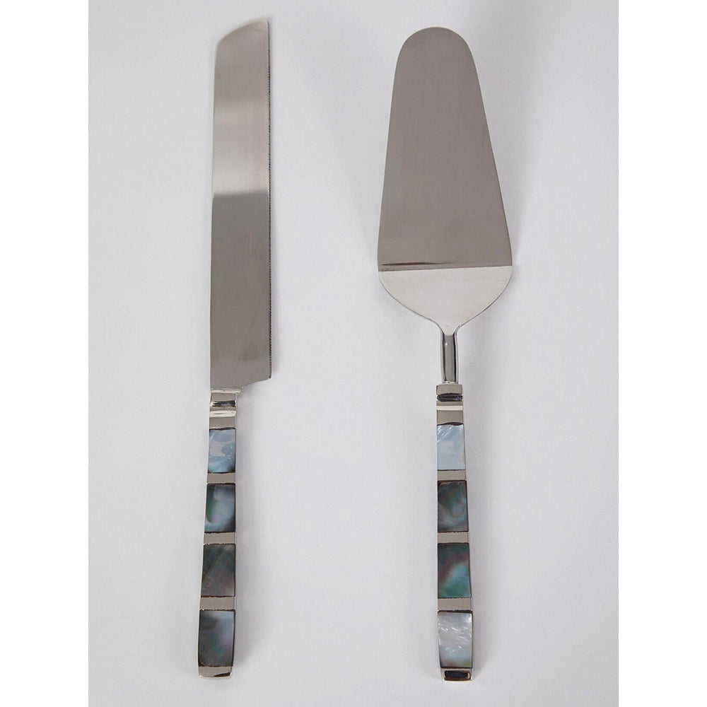 Assemblage Breached Black Mother of Pearl Cake Knife & Spatula Cutlery Set