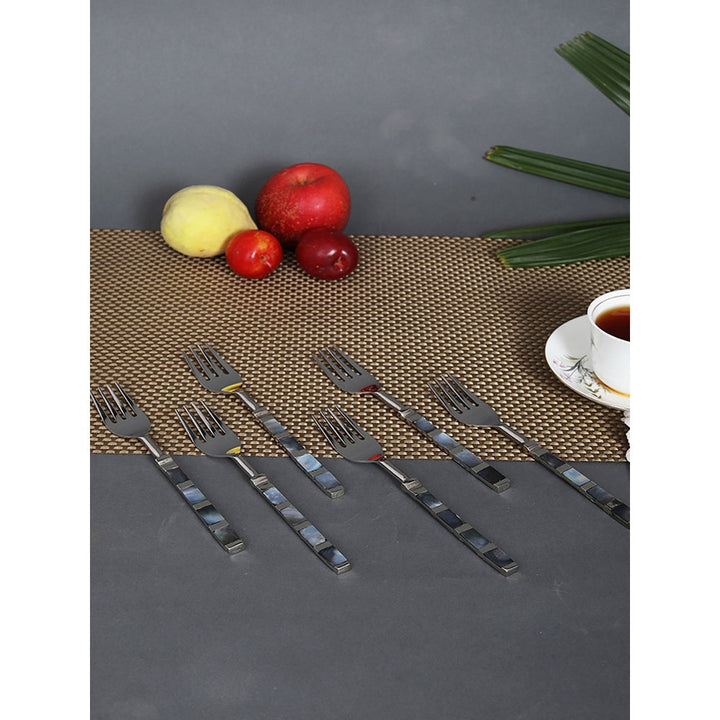 Assemblage Breached Black Mother of Pearl Fork Set of 6