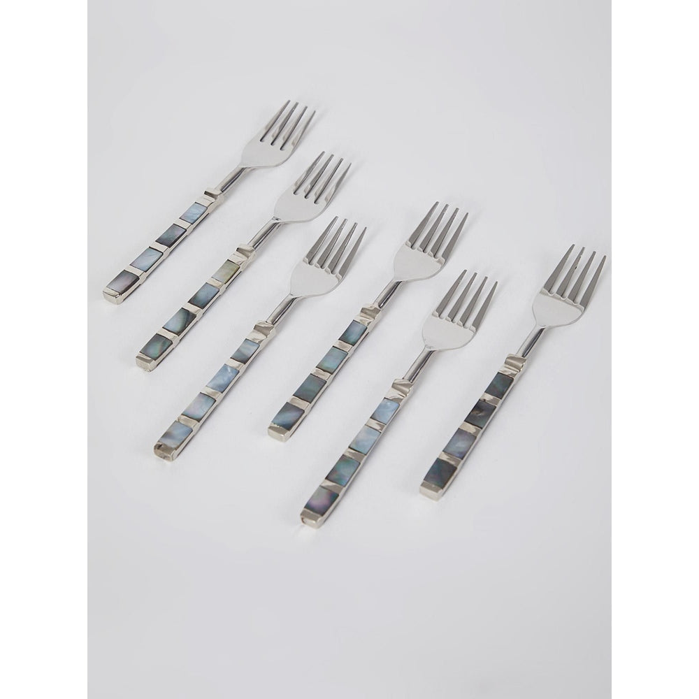 Assemblage Breached Black Mother of Pearl Fork Set of 6