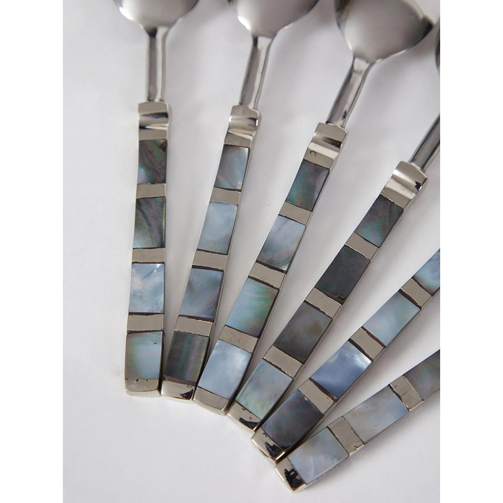Assemblage Breached Black Mother of Pearl Baby Spoon Set of 6