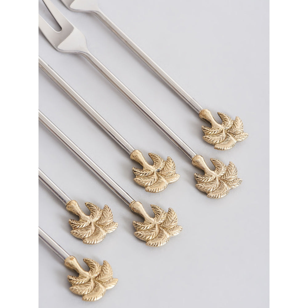 Assemblage Gold brass Palm leaf fruit forks