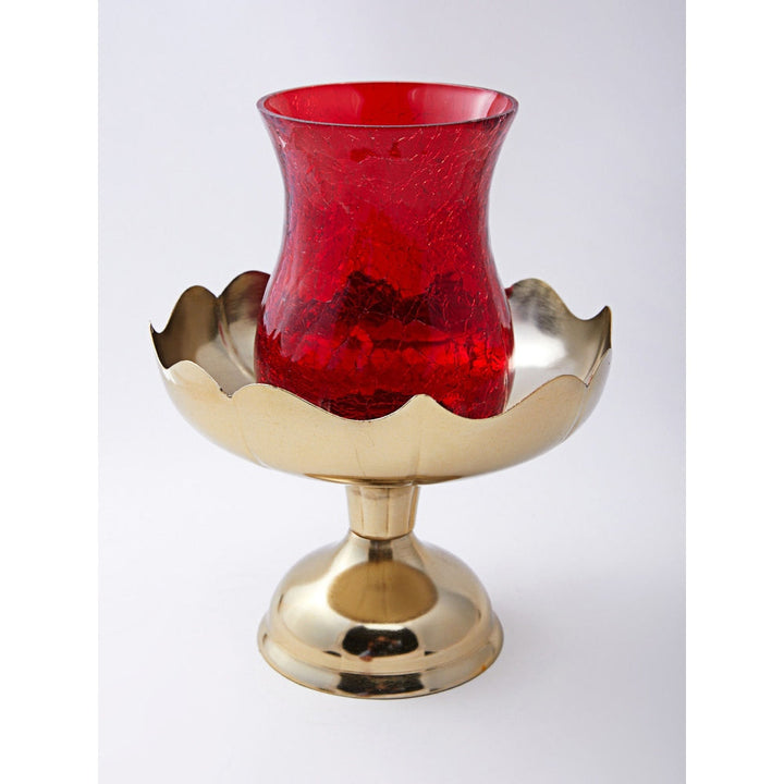 Assemblage Red Crrackled Glass Hurricane