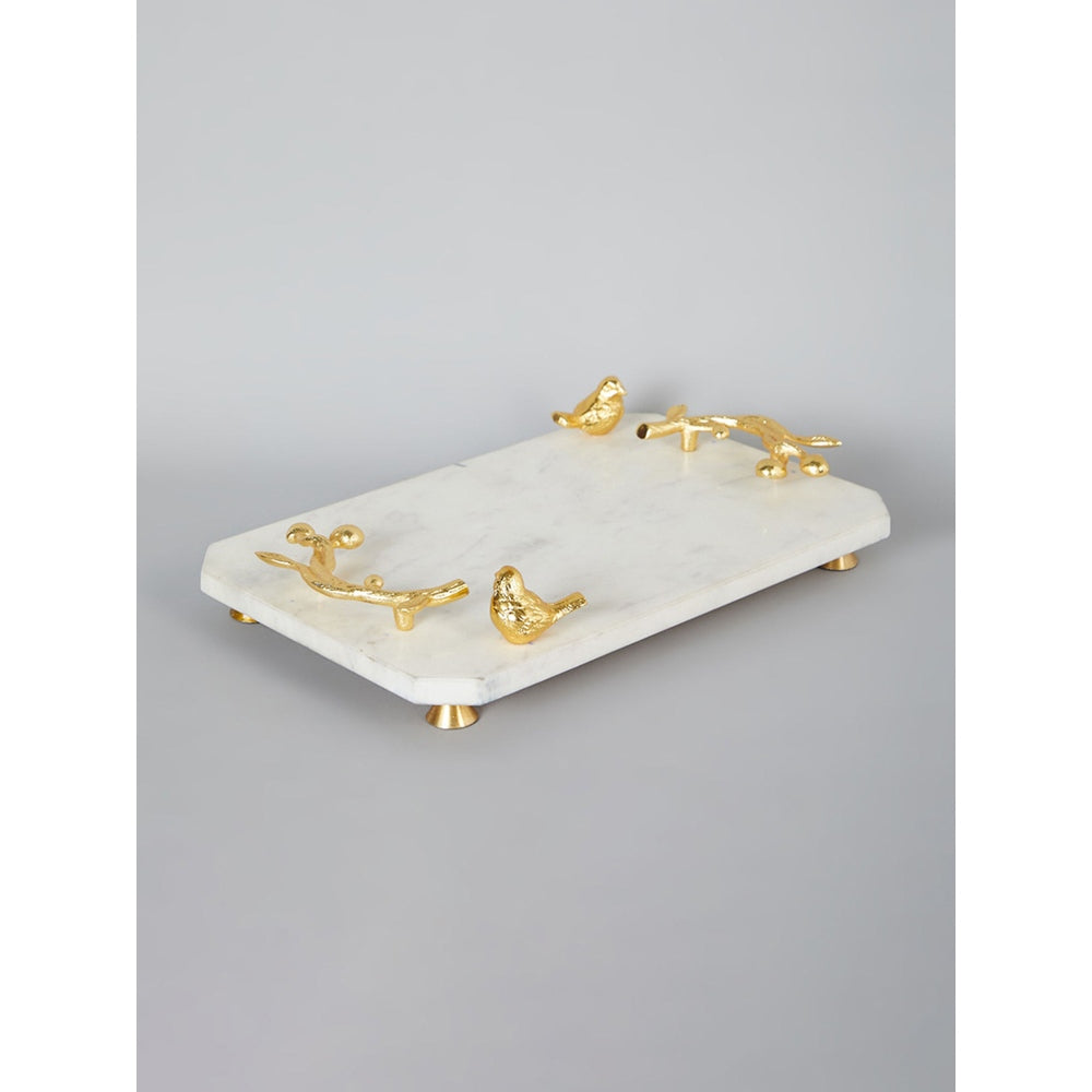 Assemblage White Marble Bird Platter tray