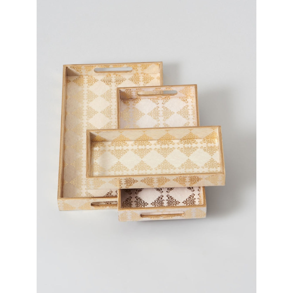 Assemblage Beige Gold Tray Set Of 3