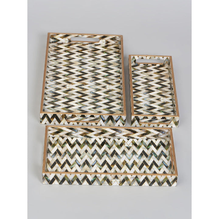 Assemblage Chevron Grey Wooden Tray Set of 3
