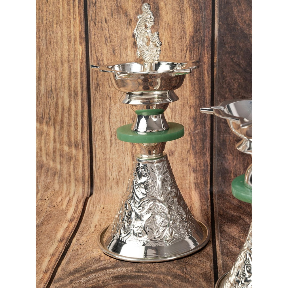 Assemblage Jade Green Silver Plated Brass Lamp