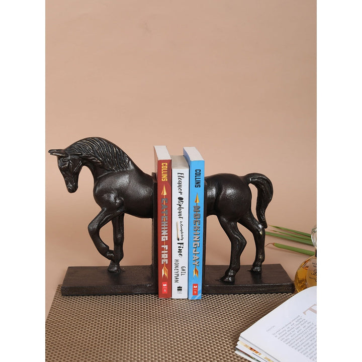 Assemblage Antique Brown Aluminum Horse Book Ends