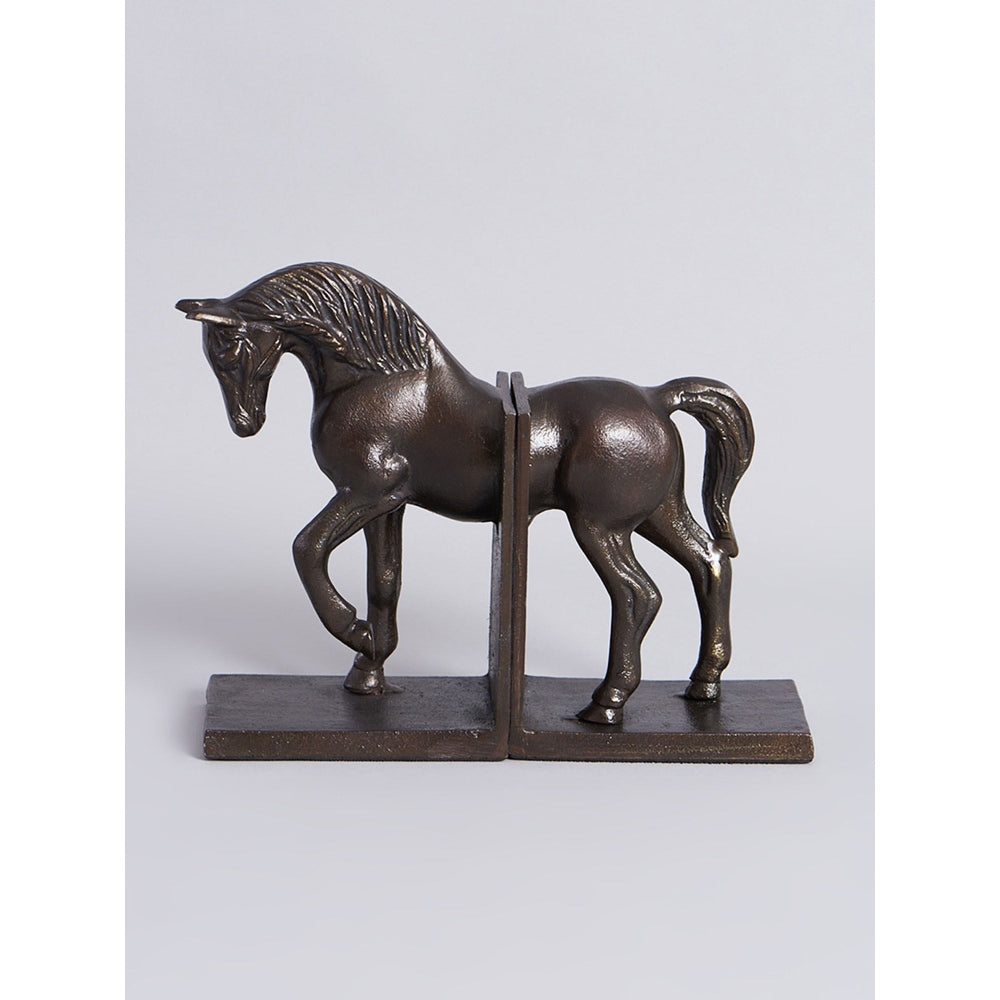 Assemblage Antique Brown Aluminum Horse Book Ends