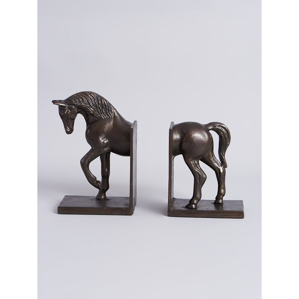 Assemblage Antique Brown Aluminum Horse Book Ends