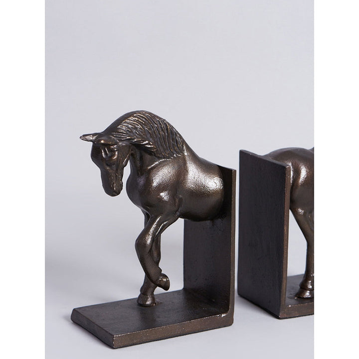 Assemblage Antique Brown Aluminum Horse Book Ends