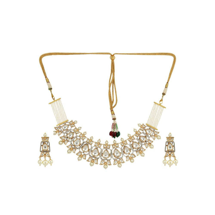 Auraa Trends 22 Kt Gold Plated Necklace Set with Kundan Polki and Pearls