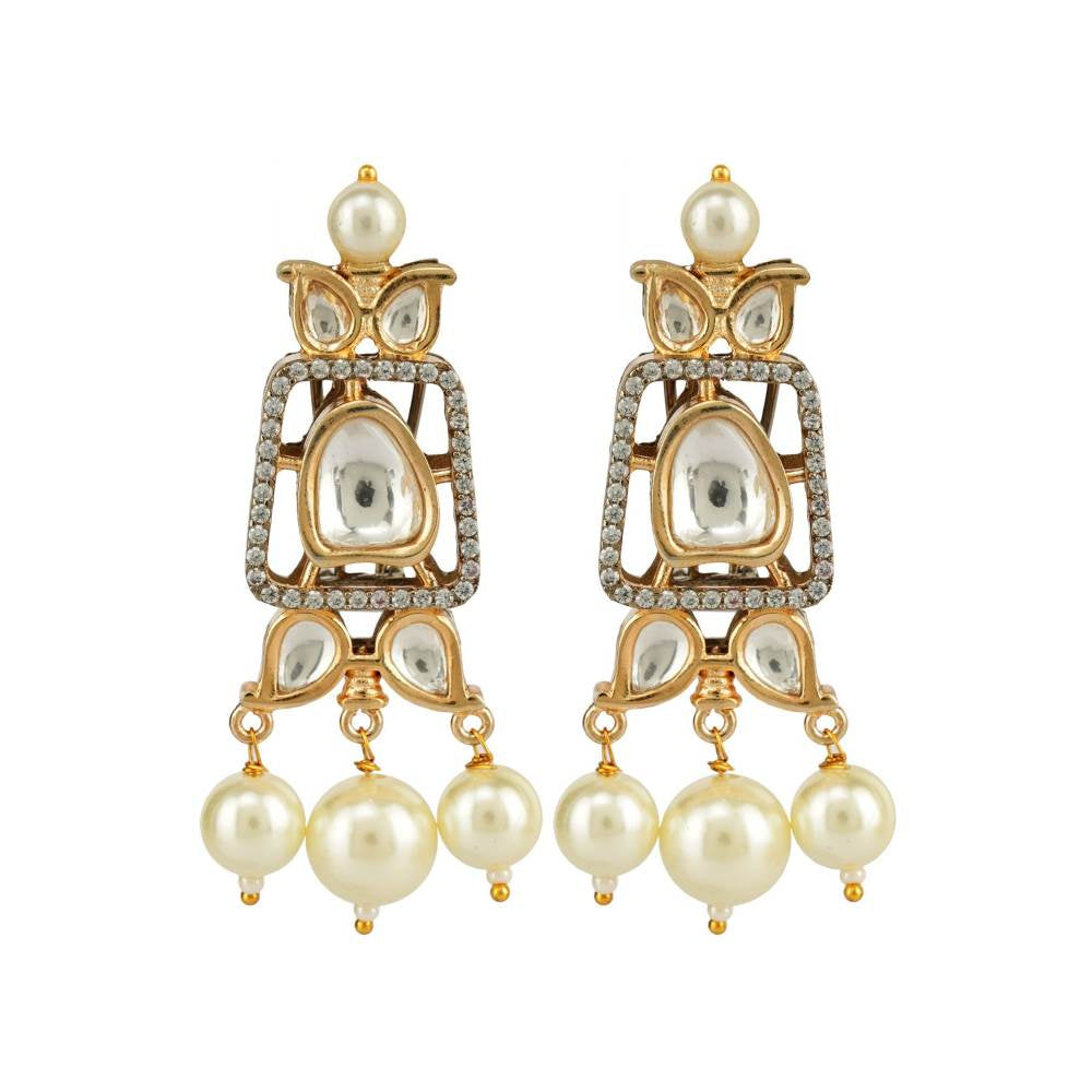 Auraa Trends 22 Kt Gold Plated Necklace Set with Kundan Polki and Pearls