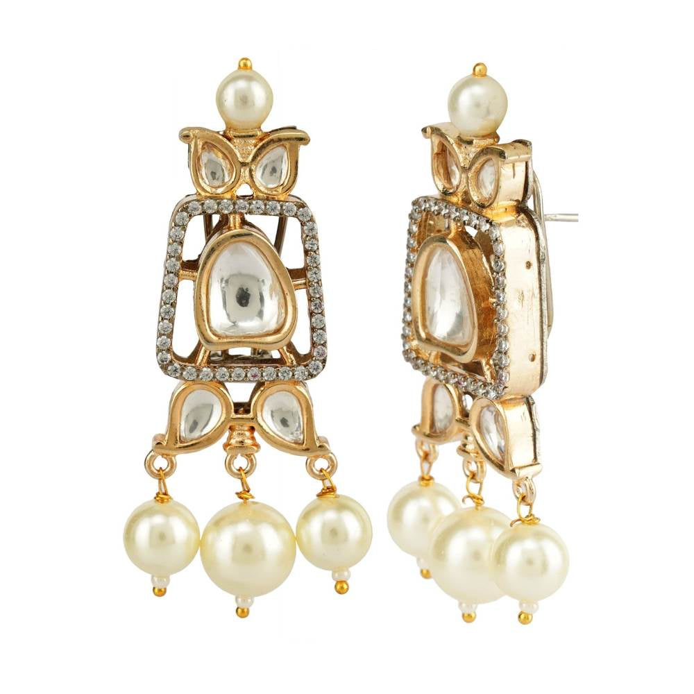 Auraa Trends 22 Kt Gold Plated Necklace Set with Kundan Polki and Pearls