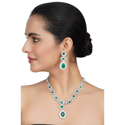 Auraa Trends Elegant Rhodium Plated Green Zircon Necklace Set