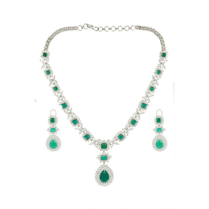 Auraa Trends Elegant Rhodium Plated Green Zircon Necklace Set
