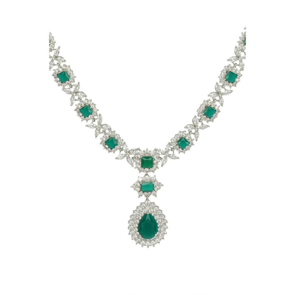 Auraa Trends Elegant Rhodium Plated Green Zircon Necklace Set