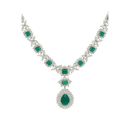 Auraa Trends Elegant Rhodium Plated Green Zircon Necklace Set