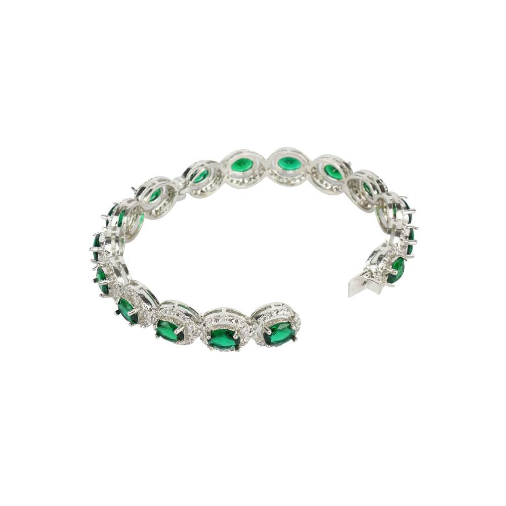 Auraa Trends Zircon and Green onyx Bracelet Bangle Set in White Rhodium Finish