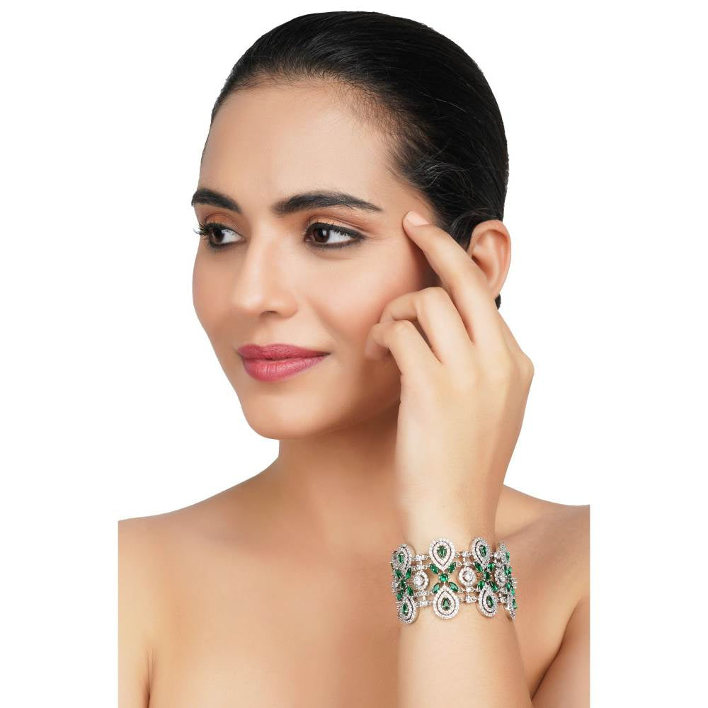 Auraa Trends Zircon Rhodium Finish White and Green Stunning Bracelet For Women