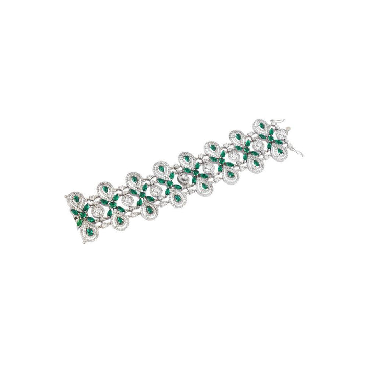 Auraa Trends Zircon Rhodium Finish White and Green Stunning Bracelet For Women