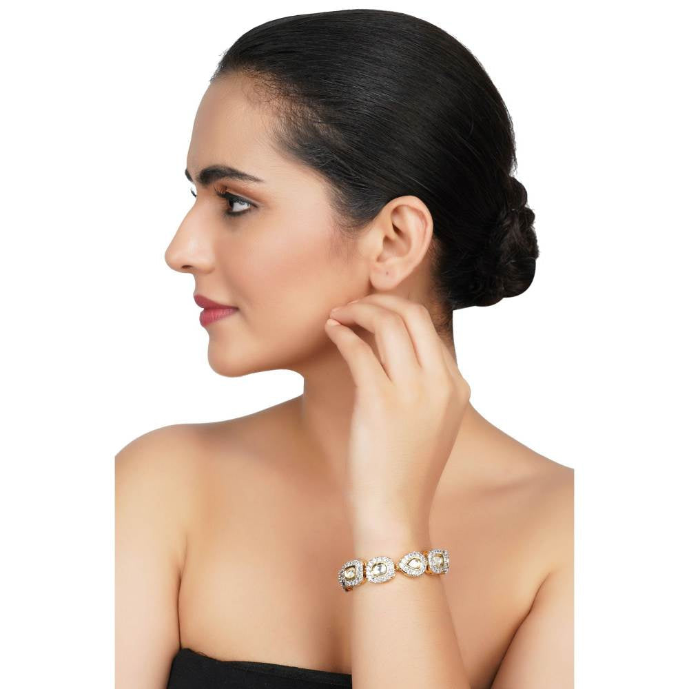 Auraa Trends Kundan Gold Finish Bracelet with Zircon Studs