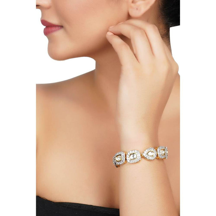 Auraa Trends Kundan Gold Finish Bracelet with Zircon Studs