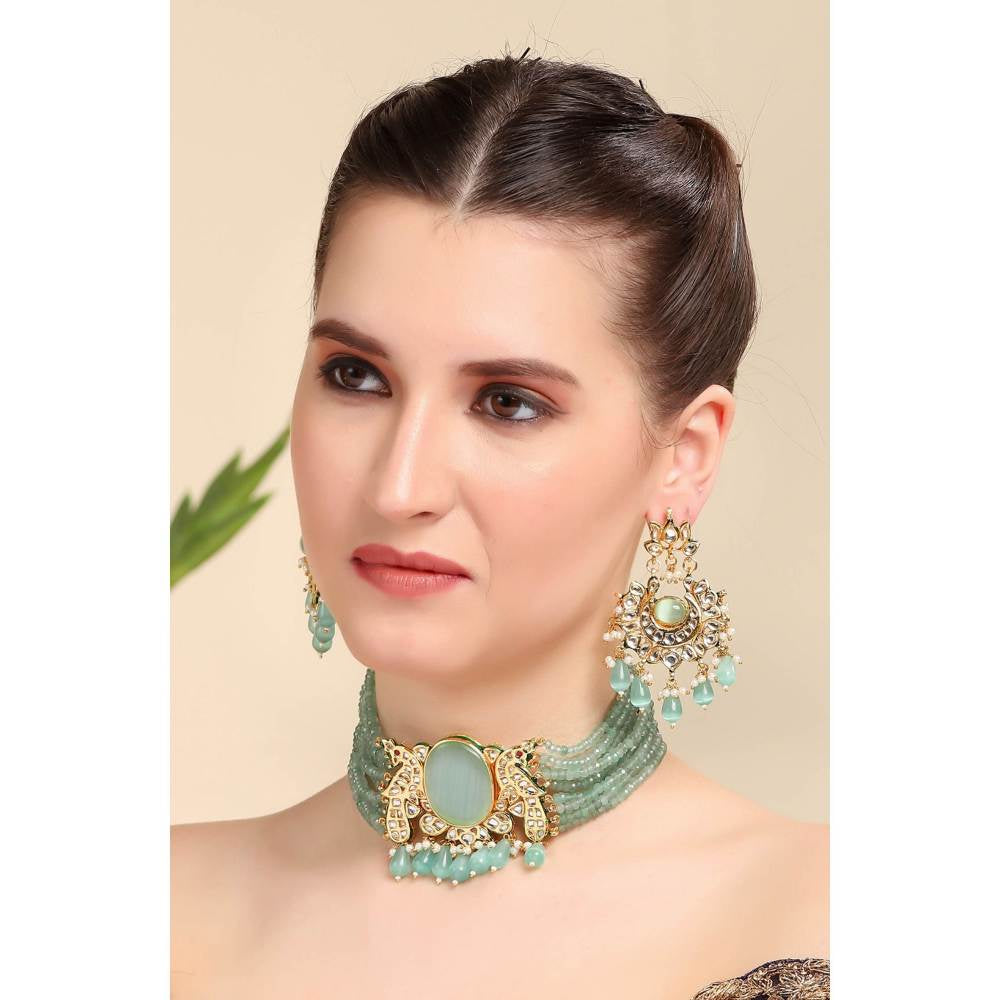 Auraa Trends Light Green Pearls and Beads 22Kt Gold Plated Necklaces