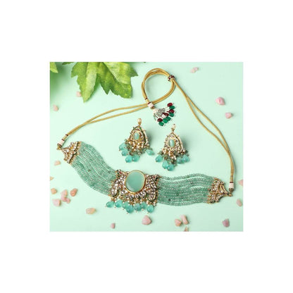 Auraa Trends Light Green Pearls and Beads 22Kt Gold Plated Necklaces