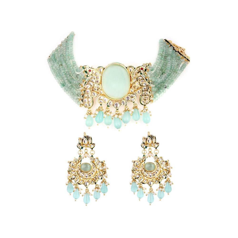 Auraa Trends Light Green Pearls and Beads 22Kt Gold Plated Necklaces