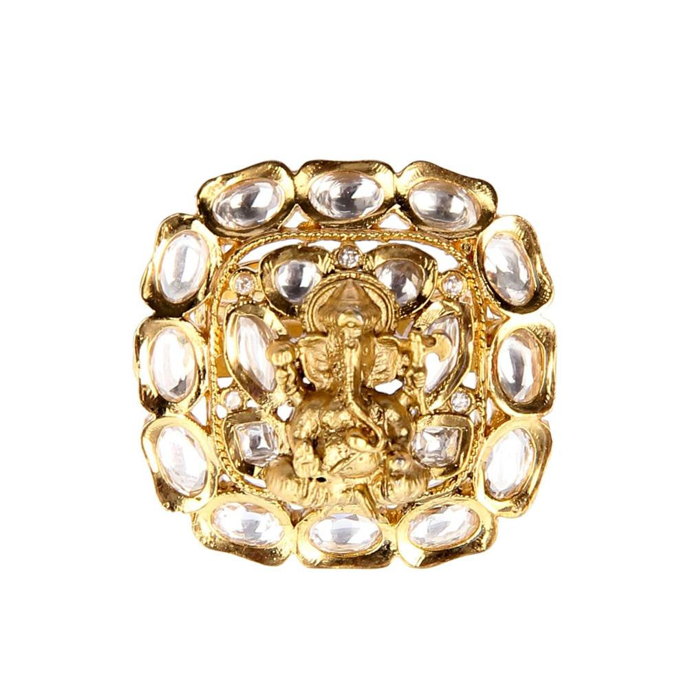 Auraa Trends Statement Kundan Ring with Ganesh Symbol
