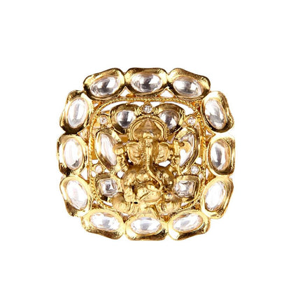 Auraa Trends Statement Kundan Ring with Ganesh Symbol