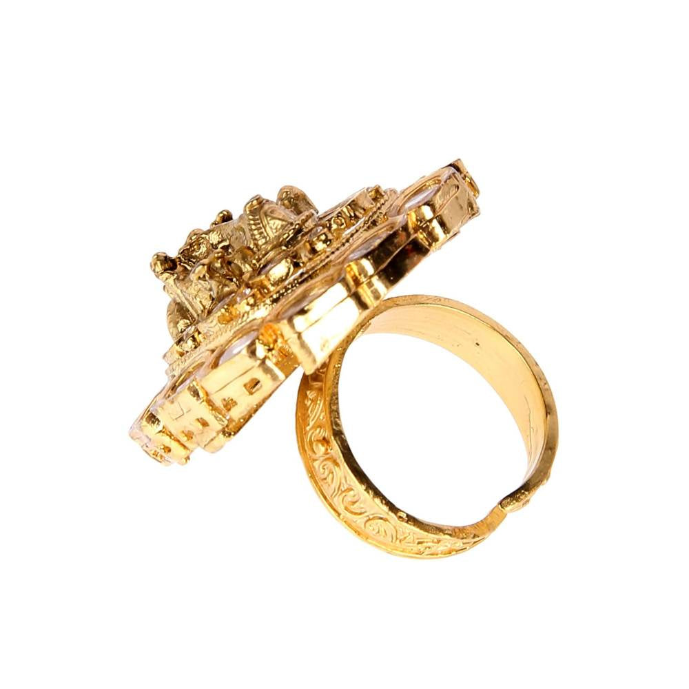 Auraa Trends Statement Kundan Ring with Ganesh Symbol