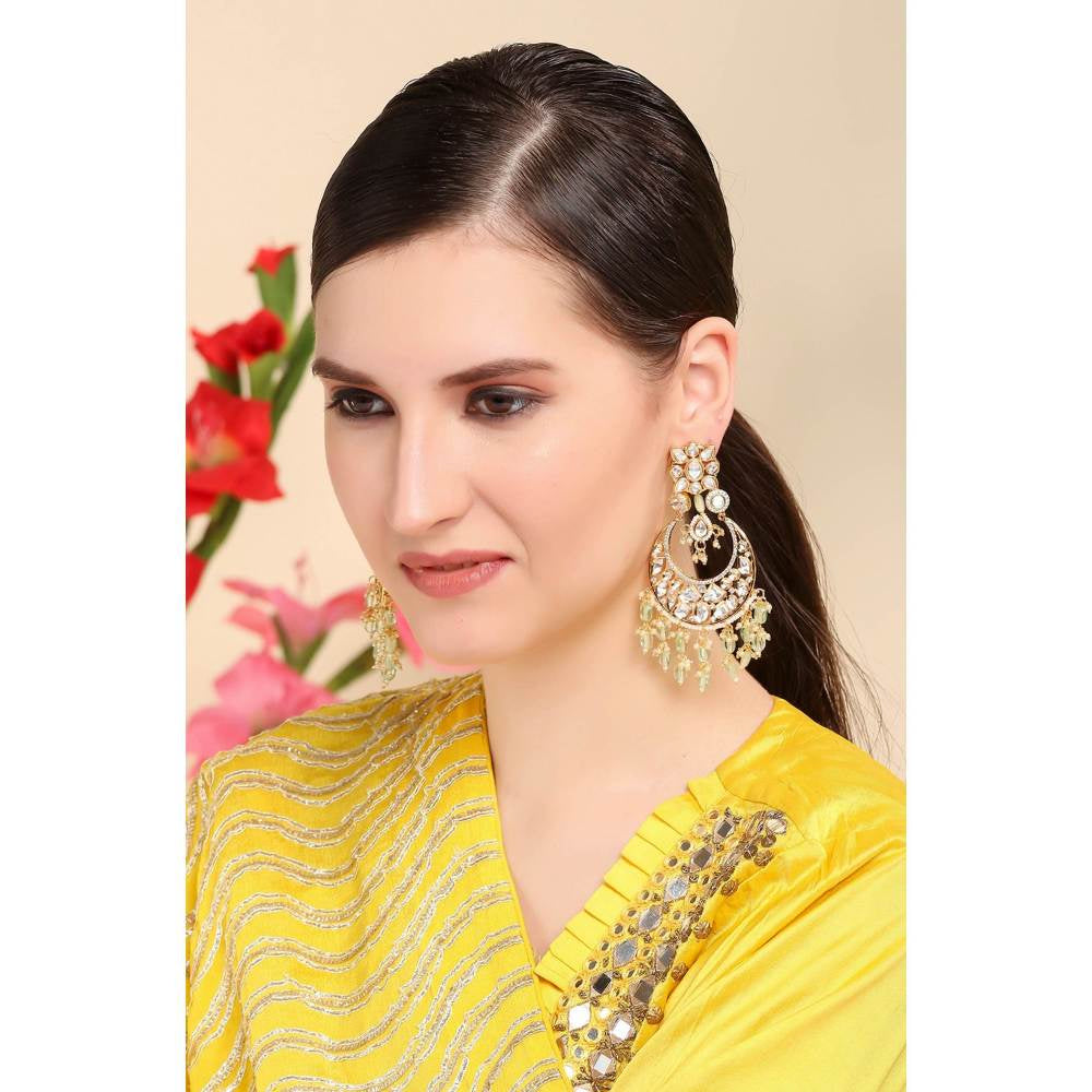Auraa Trends Kundan Light Green Chandbali Earring with Pearls