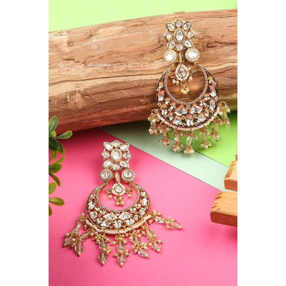 Auraa Trends Kundan Light Green Chandbali Earring with Pearls
