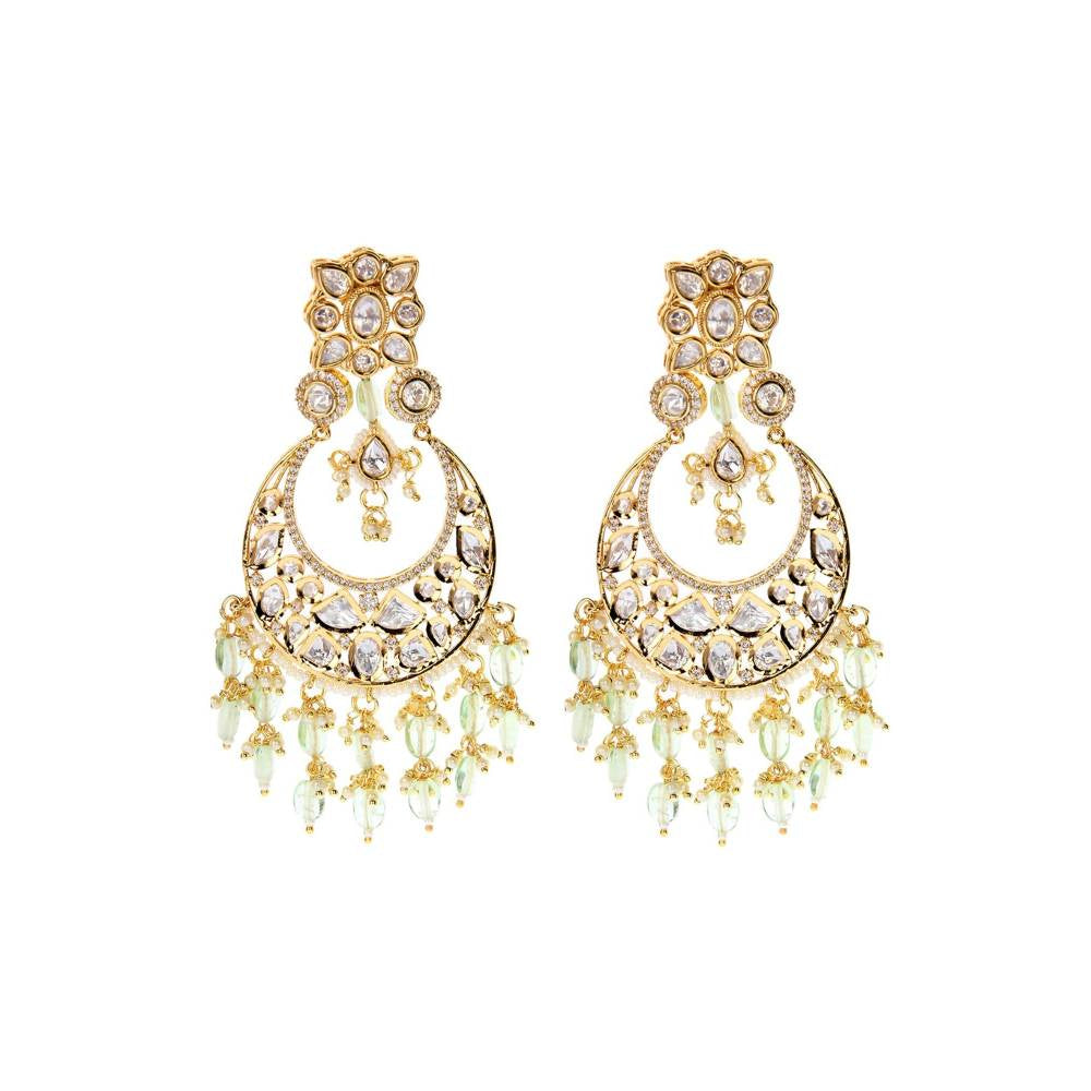 Auraa Trends Kundan Light Green Chandbali Earring with Pearls