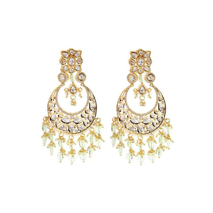 Auraa Trends Kundan Light Green Chandbali Earring with Pearls