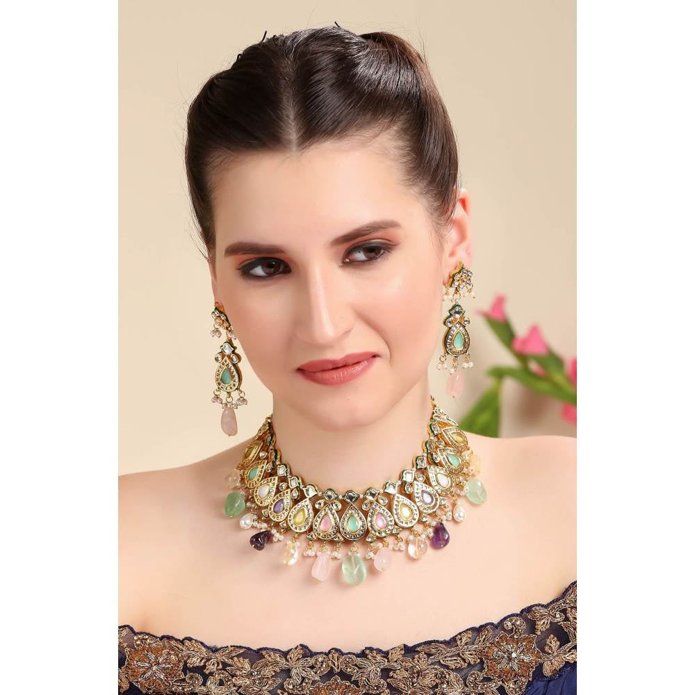 Auraa Trends Multiple Color Pearls 22Kt Gold Plated Necklace Sets