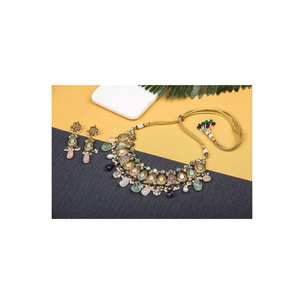 Auraa Trends Multiple Color Pearls 22Kt Gold Plated Necklace Sets